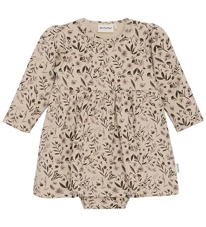 Minymo Jurk - Romper l/s - AOP - Rookgrijs
