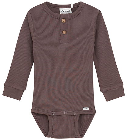 Minymo Bodysuit l/s - Rib - Chocolate Chip