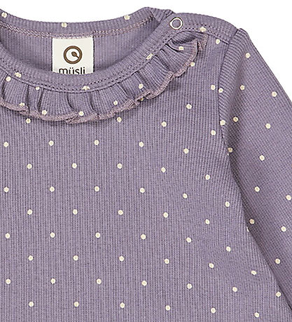 Müsli Klänning - Rib - Dot - Lilac Dimma/Oak