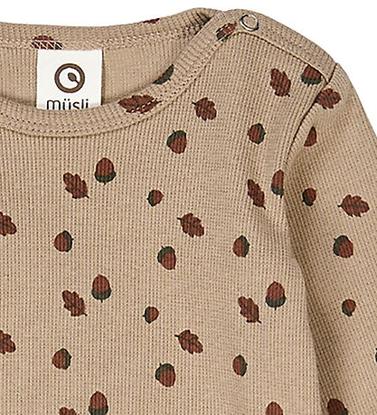 Müsli Bodysuit l/s - Rib - Acorn - Beige/Root/Deep Green