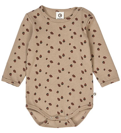 Müsli Bodysuit l/s - Rib - Acorn - Beige/Root/Deep Green