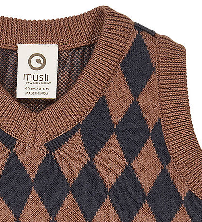 Müsli Väst - Stickad - Harlequin - Rot