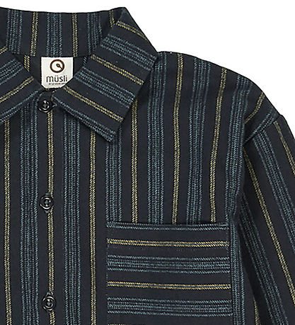Müsli Hemd - Stripe - Nacht Blue/Moos/Stürmisch Blue