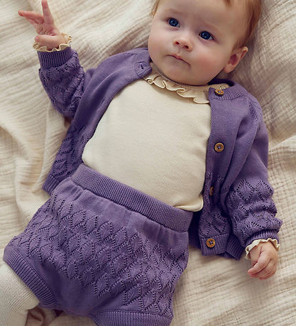 Müsli Cardigan - Knitted - Leaf - Lilac Fog w. Pointelle