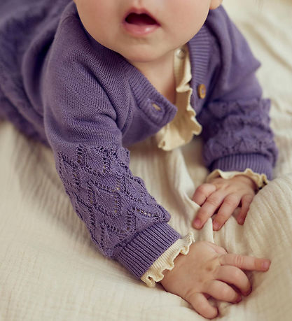 Müsli Cardigan - Knitted - Leaf - Lilac Fog w. Pointelle