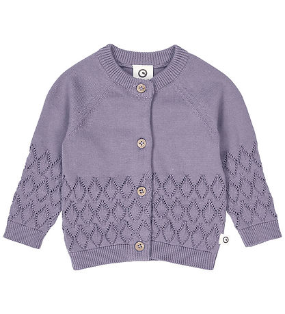 Müsli Cardigan - Knitted - Leaf - Lilac Fog w. Pointelle