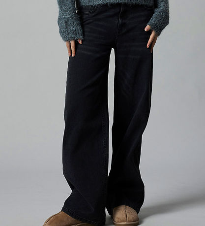 LMTD Gallabuxur - Núll - Breitt - NlfBli - Black Denim/Þvegið