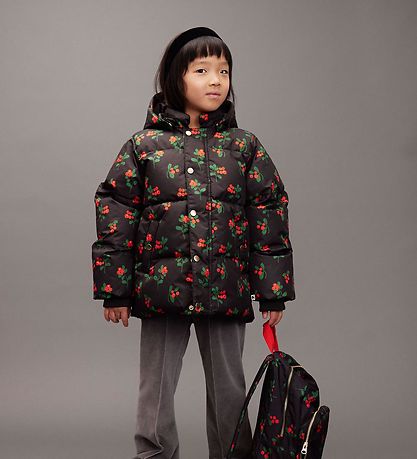 Mini Rodini Winter Coat - Lingonberries Hooded Pouf - Black