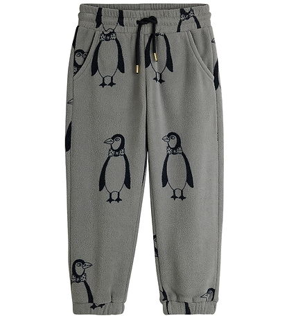 Mini Rodini Fleecebroek - Penguin - Grijs