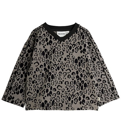 Mini Rodini Bluse - Leopard Gebürstet Top - Grau/Schwarz