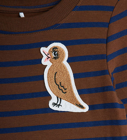 Mini Rodini Klänning - Stripe Bird Patch - Brun/Blå