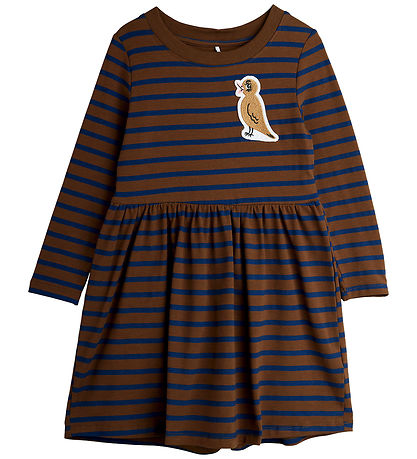 Mini Rodini Klänning - Stripe Bird Patch - Brun/Blå