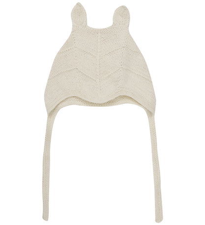 Huttelihut Baby Hat w. Ears - Alpaca wool - Knitted - Off-White