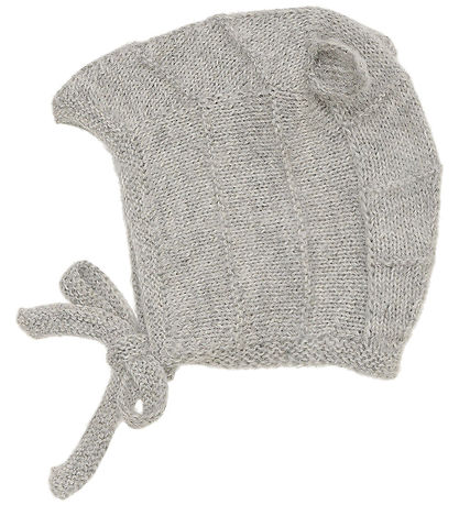 Huttelihut Babyhjälm m. Öron - Alpackaull - Stickad - Gråmelerad