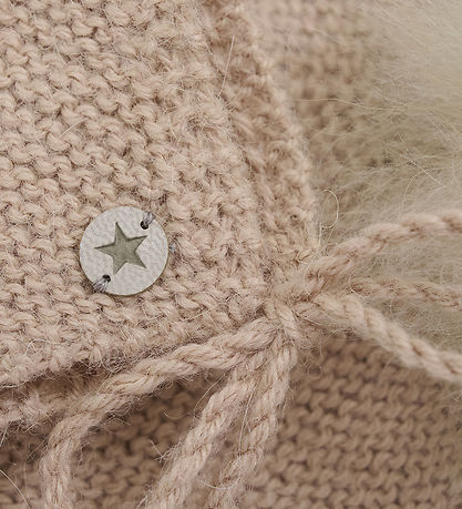Huttelihut Babyhjälm m. Pom-Pom - Alpackaull - Stickad - Mahogny