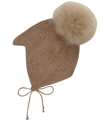 Huttelihut Baby Hat w. Pom-Pom - Alpaca wool - Knitted - Camel M