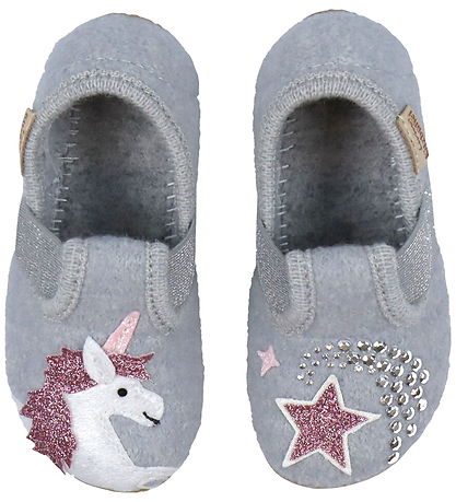 Living Kitzbühel Ballerina Slippers - Wool - Hellgrau w. Unicorn