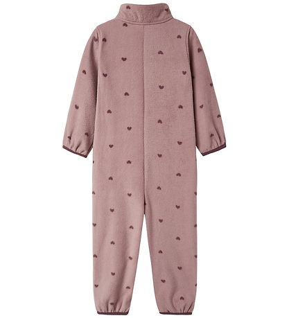 Name It Fleece Suit - NmnSpektra - Woodrose w. Hearts