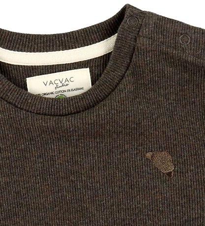 VACVAC Bluse - Scharlachrot - Rib - Dark Brown Melange