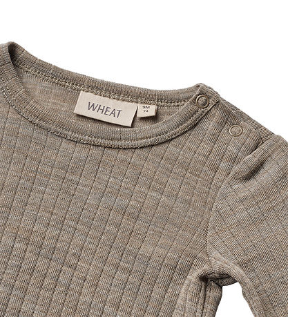 Wheat Bodysuit l/s - Wool/Silk - Liea - Khaki melange