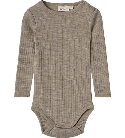 Wheat Bodysuit l/s - Wool/Silk - Liea - Khaki melange