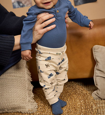 Minymo Jogginghosen - Oxford Tan m. Arbeitsmaschinen
