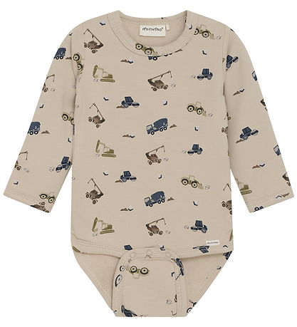 Minymo Romper l/s - Zweet - Oxford Tan m. Werkwagens