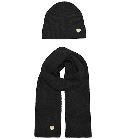 Kids Only Beanie and Scarf - Knitted - KogAvery - Black/Gold Hea