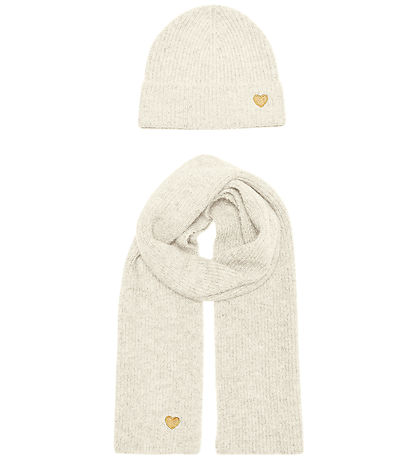 Kids Only Beanie and Scarf - Knitted - KogAvery - Cloud Dancer/G