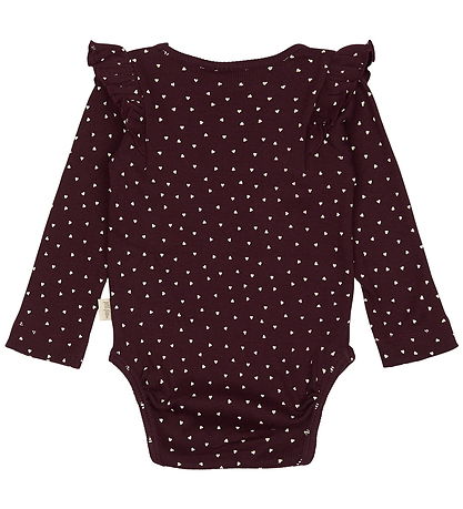 Petit Piao Romper l/s - Rib - Modaal - Dark Grape m. Harten