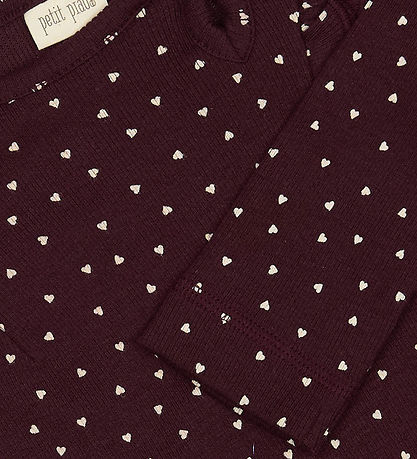 Petit Piao Romper l/s - Rib - Modaal - Dark Grape m. Harten