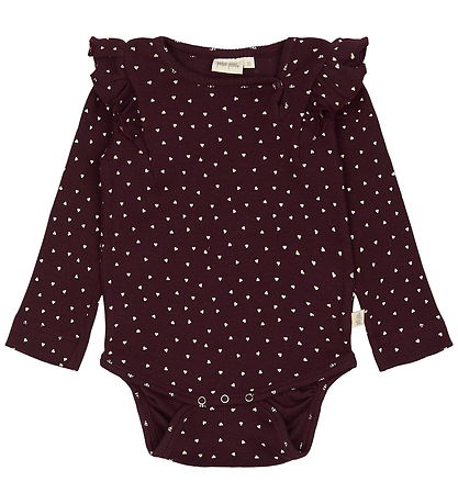Petit Piao Romper l/s - Rib - Modaal - Dark Grape m. Harten