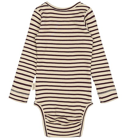 Petit Piao Bodysuit l/s - Rib - Dark Grape/Off White