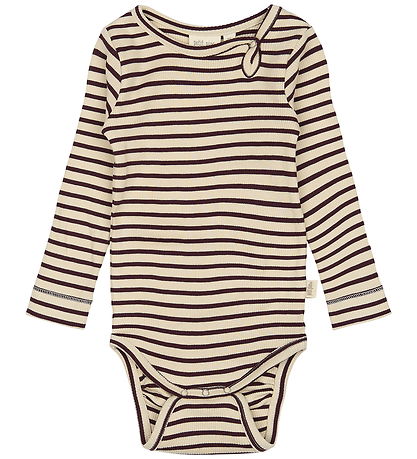 Petit Piao Bodysuit l/s - Rib - Dark Grape/Off White