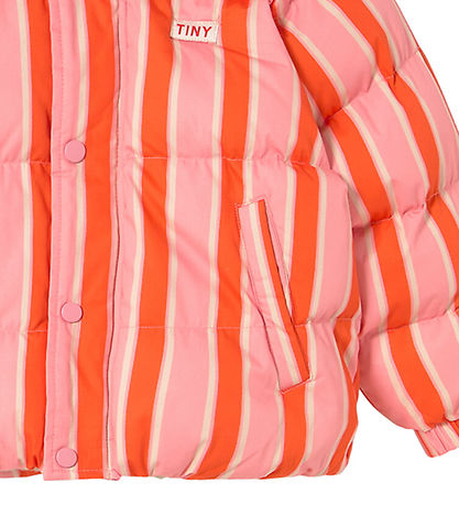 Tiny Cottons Puffer Jacket - Retro Stripes - Summer Red/Pink