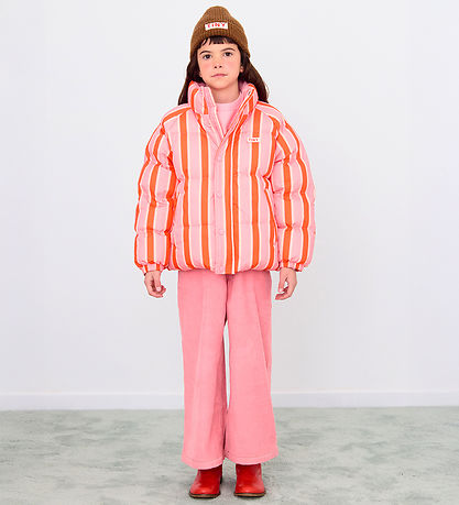 Tiny Cottons Puffer Jacket - Retro Stripes - Summer Red/Pink