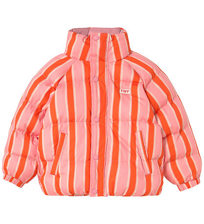 Tiny Cottons Puffer Jacket - Retro Stripes - Summer Red/Pink
