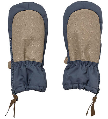 Wheat Mittens w. Zipper - Grey Blue