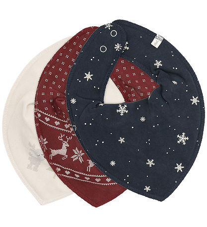 Pippi Teething Bib - 3-Pack - Pointy - AOP - New Maroon
