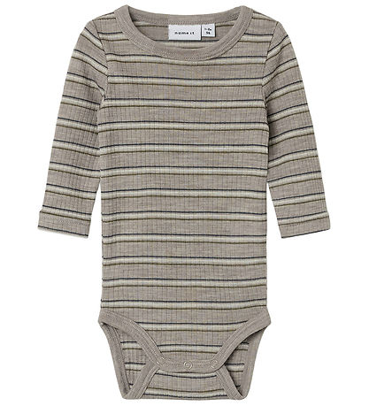 Name It Bodysuit l/s - Wool - Rib - NbmWomi - Satellite/STRIPES