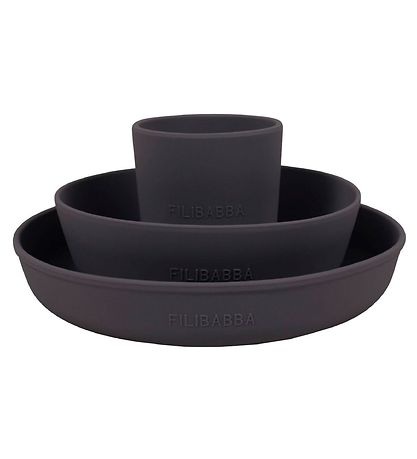 Filibabba Dinner Set - Silicone - 3 Parts - Stone Grey