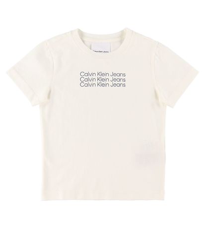Calvin Klein Stuttermabolur - Reg - Greige/Dökkblátt
