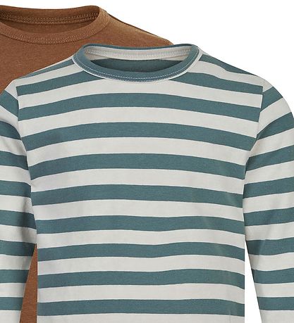 Minymo Bluse - 2er-Pack - Weiß/Grün Gestreift/Toffee