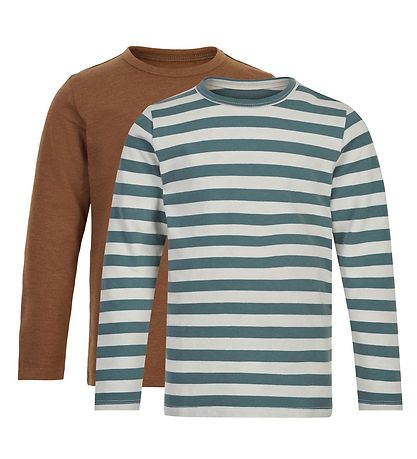 Minymo Bluse - 2er-Pack - Weiß/Grün Gestreift/Toffee