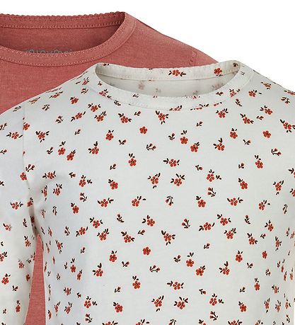 Minymo Long Sleeve Top - 2-pack - Canyon Rose/White w. Flowers