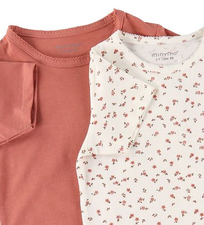 Minymo T-Shirt - 2er-Pack - Canyon Rose/Weiß m. Blumen