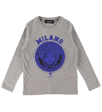 Versace Long Sleeve Top - Medusa - Grey Melange/Blue