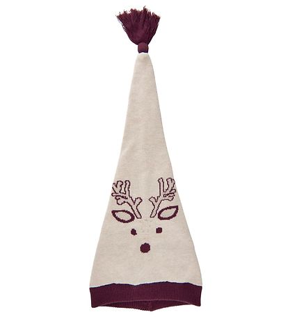 Minymo Tomtemössa - Stickad - Pixie - Beige Melange m. Renar/Tof