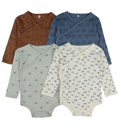 Pippi Baby Wrap Bodysuits L/æ - 4-Pack - Blue Mirage