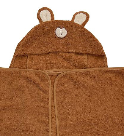 Pippi Baby Hooded Towel - 70x120 - Almond w. Bear